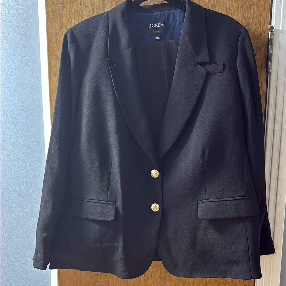 J. Crew Classic Black Blazer and matching pants with Gold Accents
